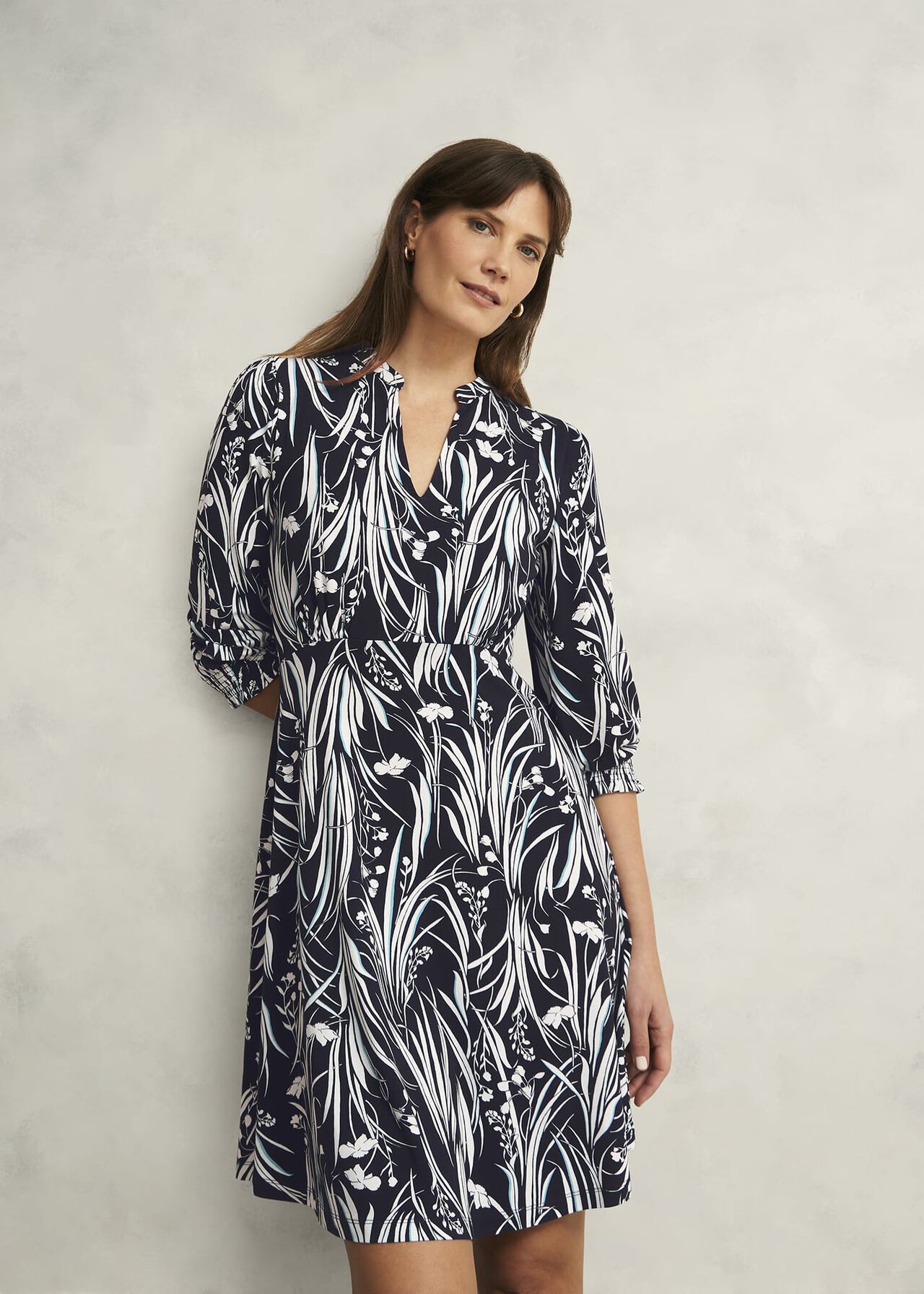 Gray Long Sleeve Linen Dress 5710