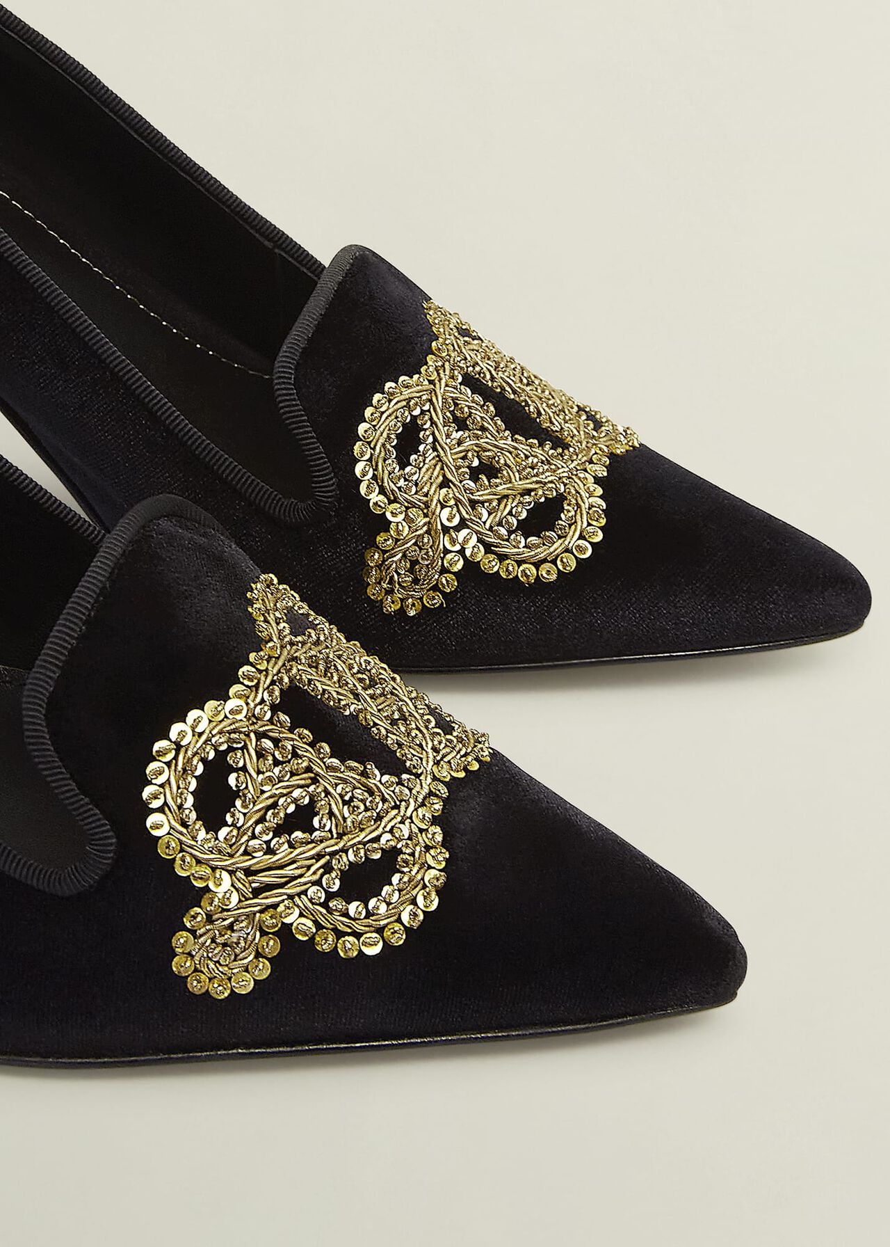 Keston Embellished Velvet Courts, Black, hi-res