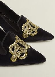 Keston Embellished Velvet Courts, Black, hi-res