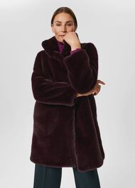 Maddox Faux Fur Coat, Dark Berry, hi-res