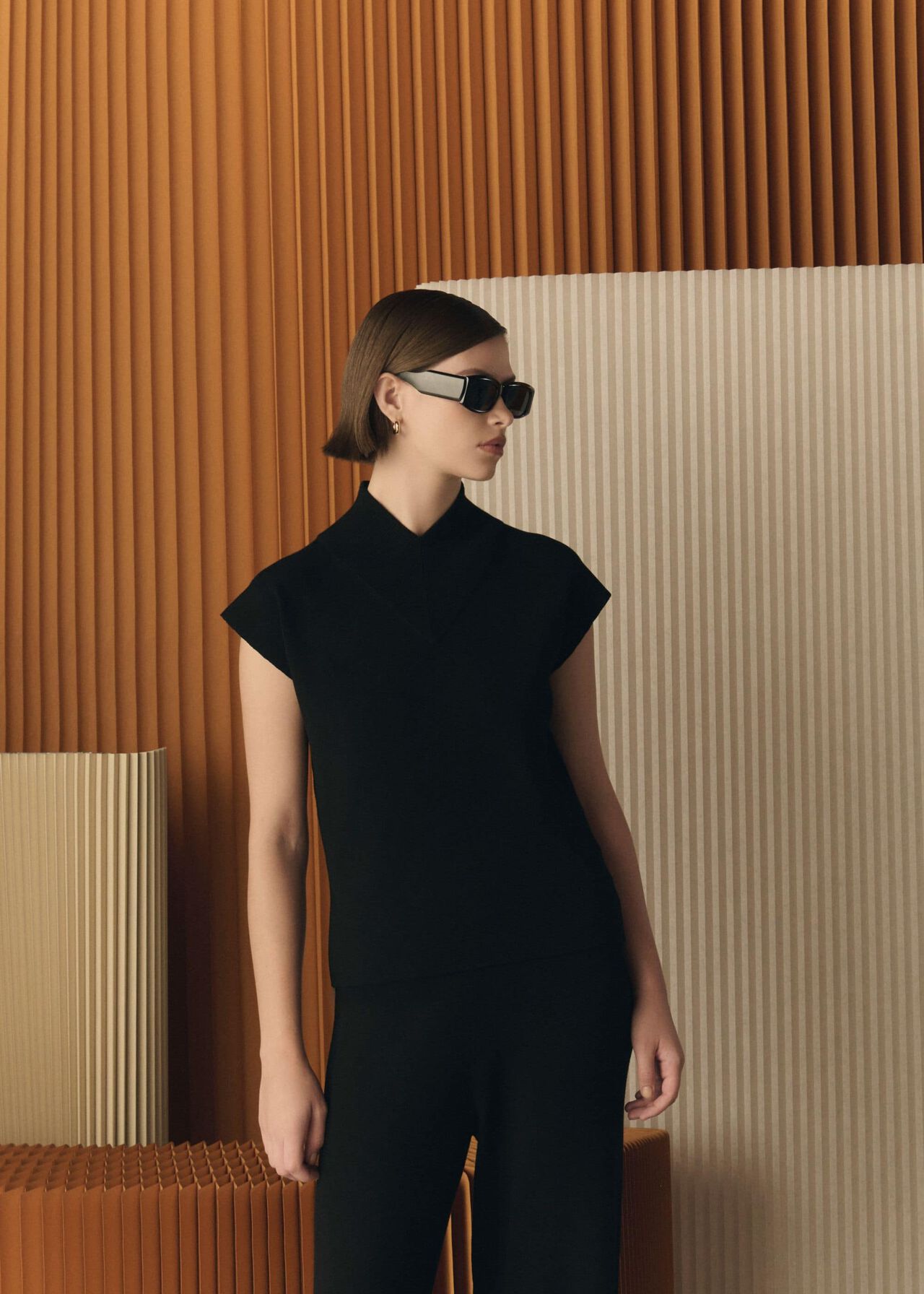 Black Harris High V Neck Knitted Co-ord Tank Top, Hobbs Black, hi-res