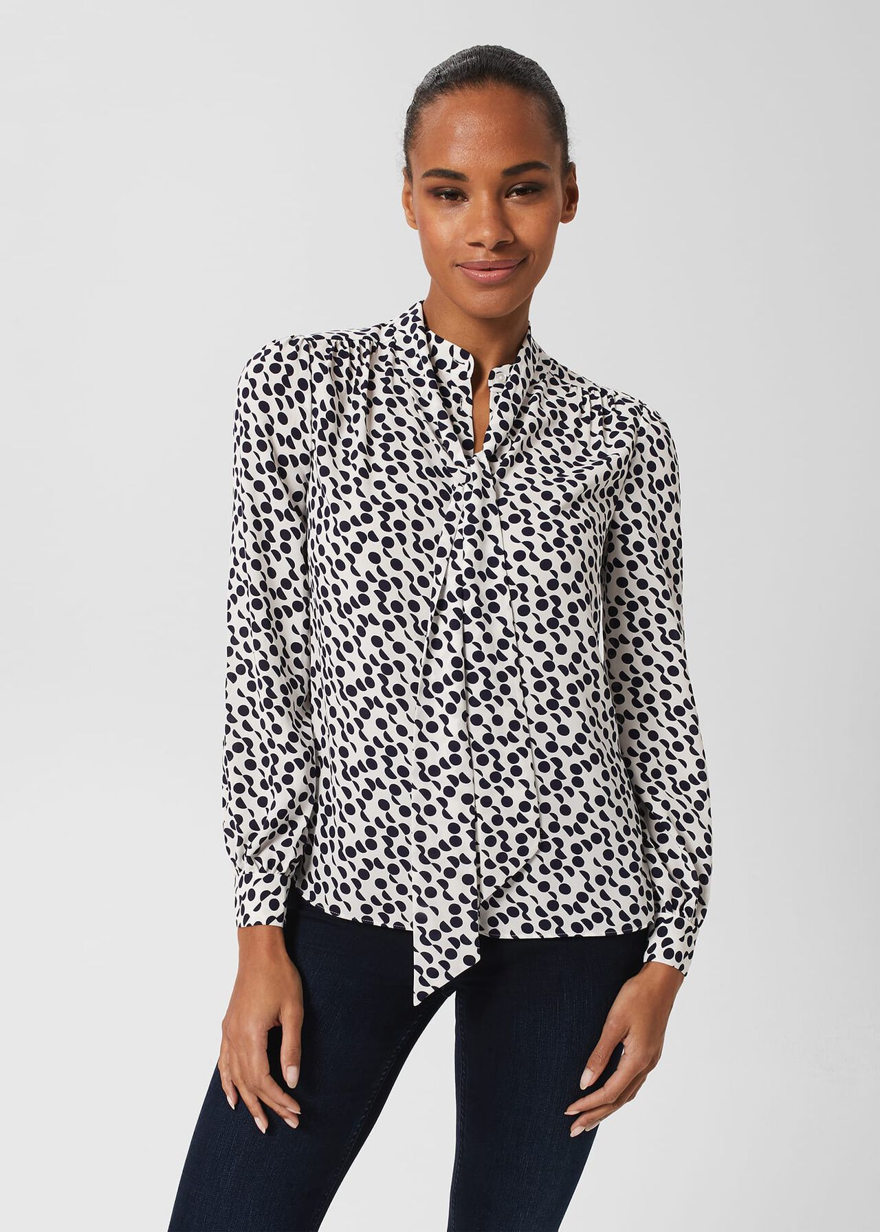 Dolly Blouse, Ivory Navy, hi-res