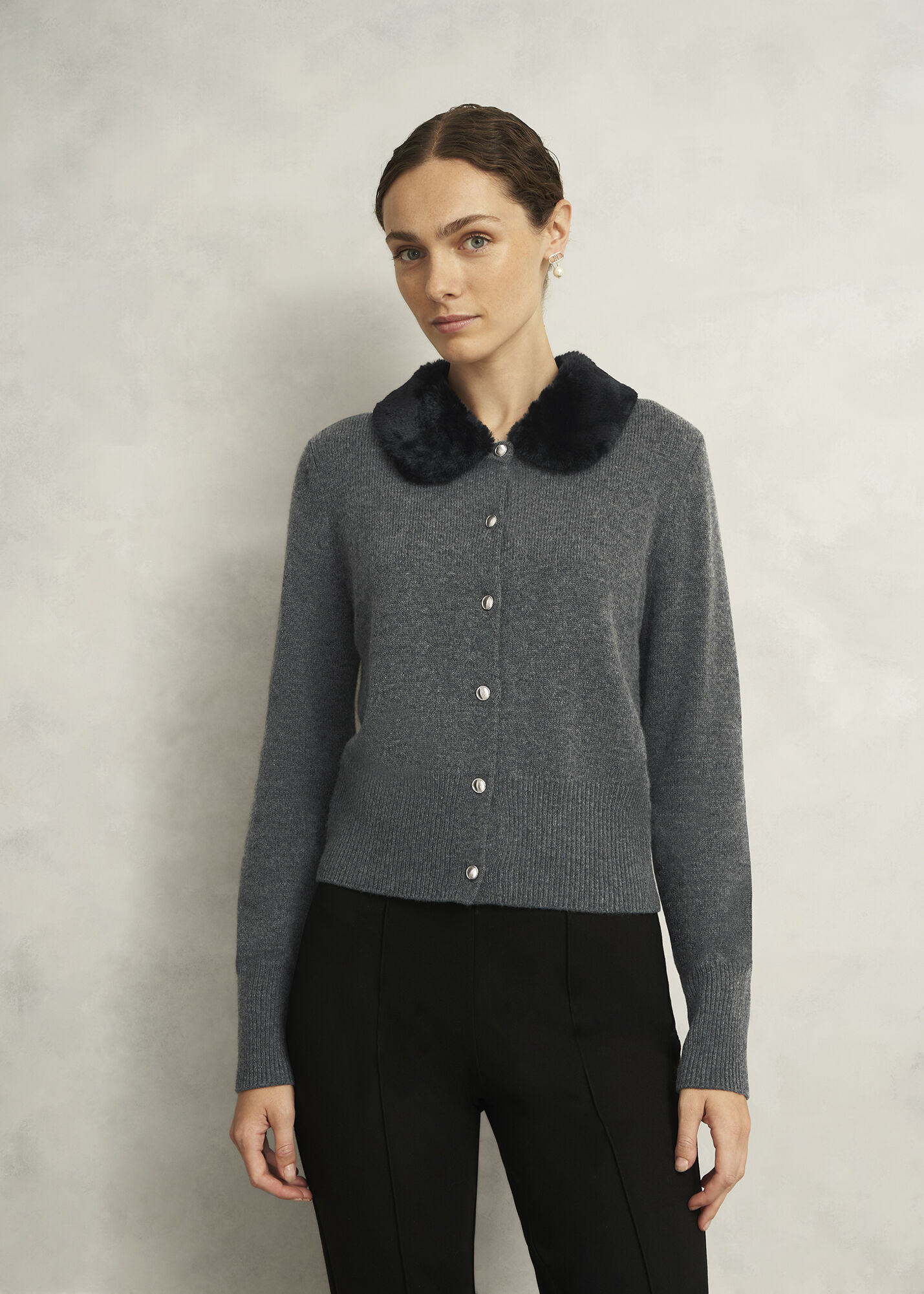 Lulah Wool Blend Fur Collar Knitted Cardigan | Hobbs US |