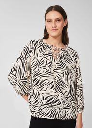 Dania Printed Blouse, Cream Black, hi-res