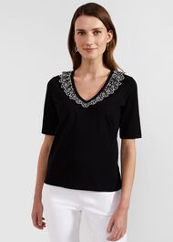 Mariella Cotton Broderie Top, Black, hi-res