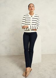 Ellie Cotton Wool Knitted Jacket, Ivory Navy, hi-res
