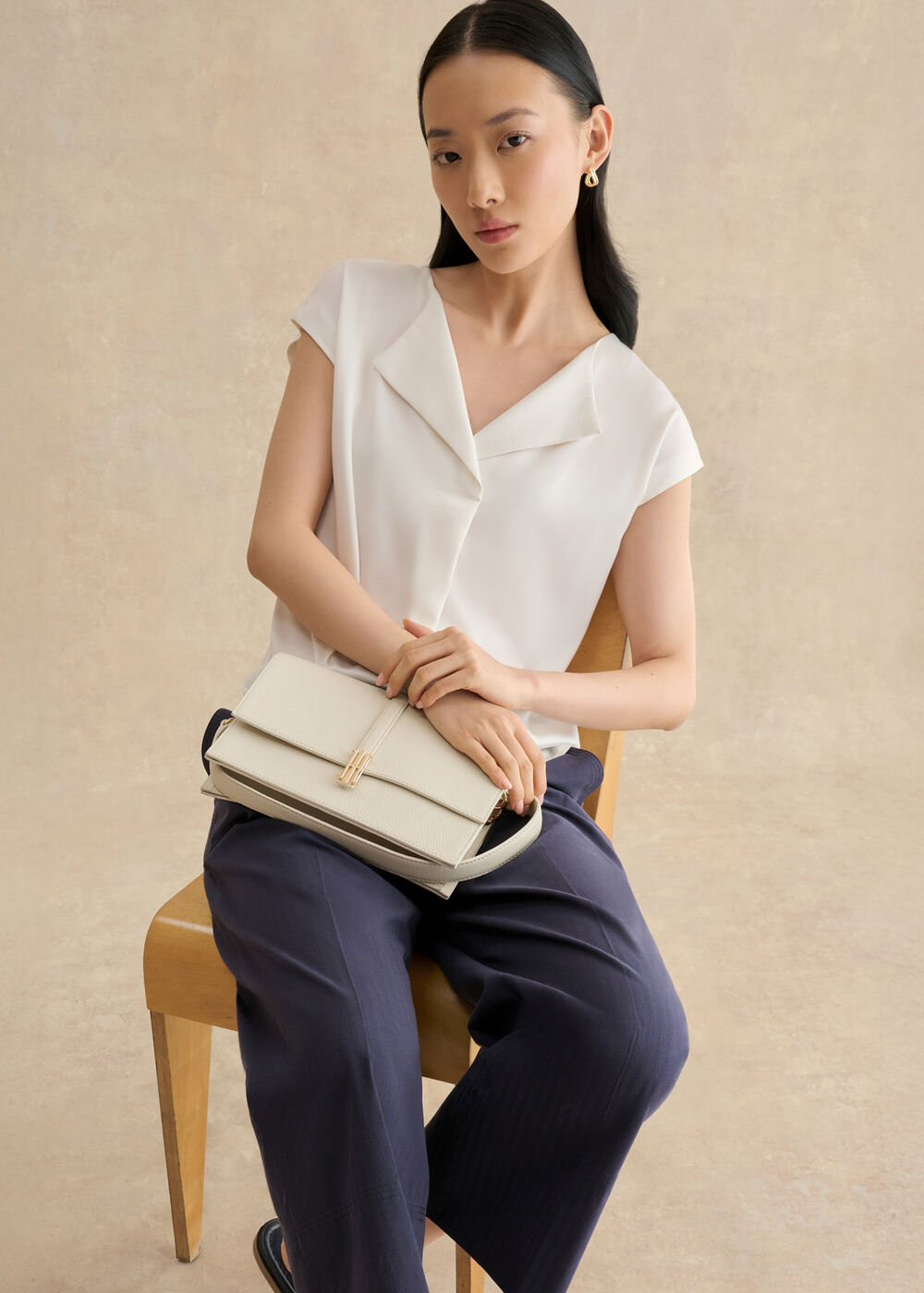 Sylvie Satin Front Top, Ivory, hi-res