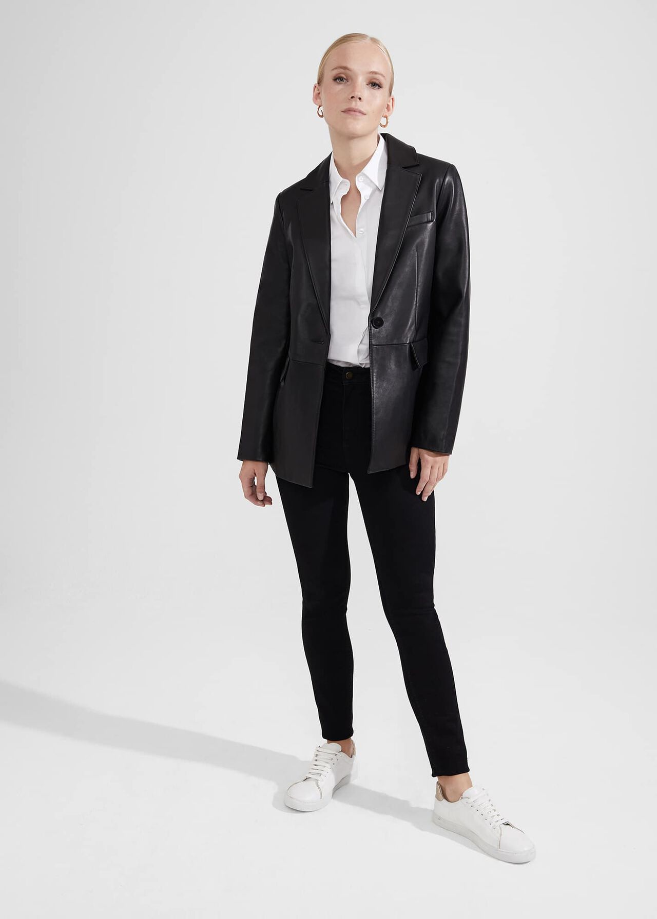 Merissa Leather Blazer, Black, hi-res