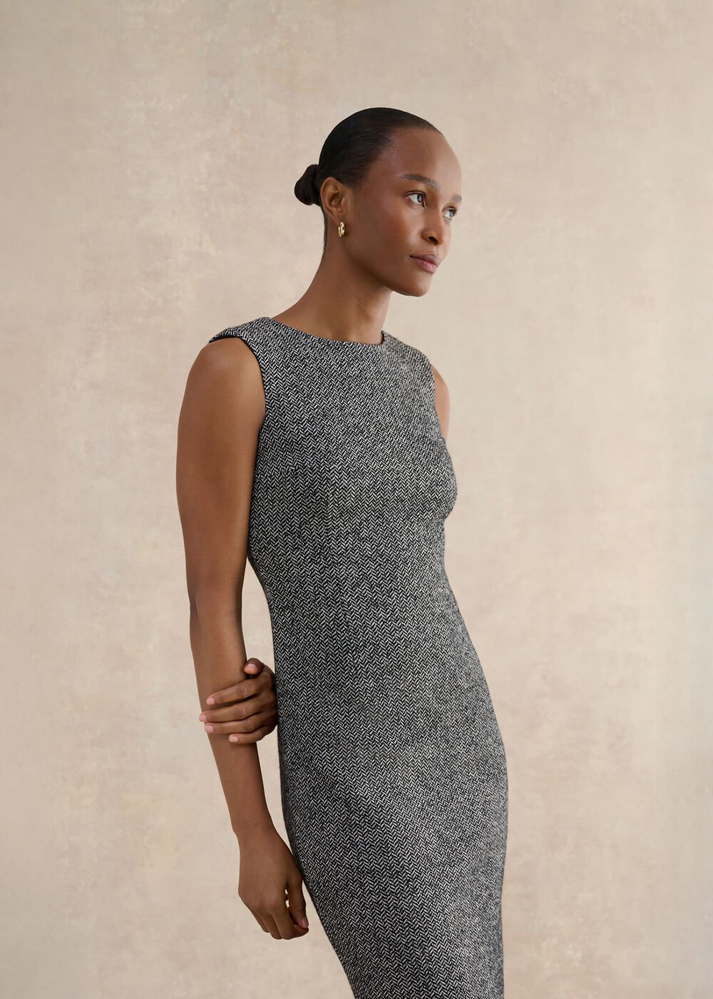 Marlyn Wool Jersey Dress, Black White, hi-res