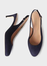 Emma Suede Stiletto Slingback Court Shoes, Navy, hi-res