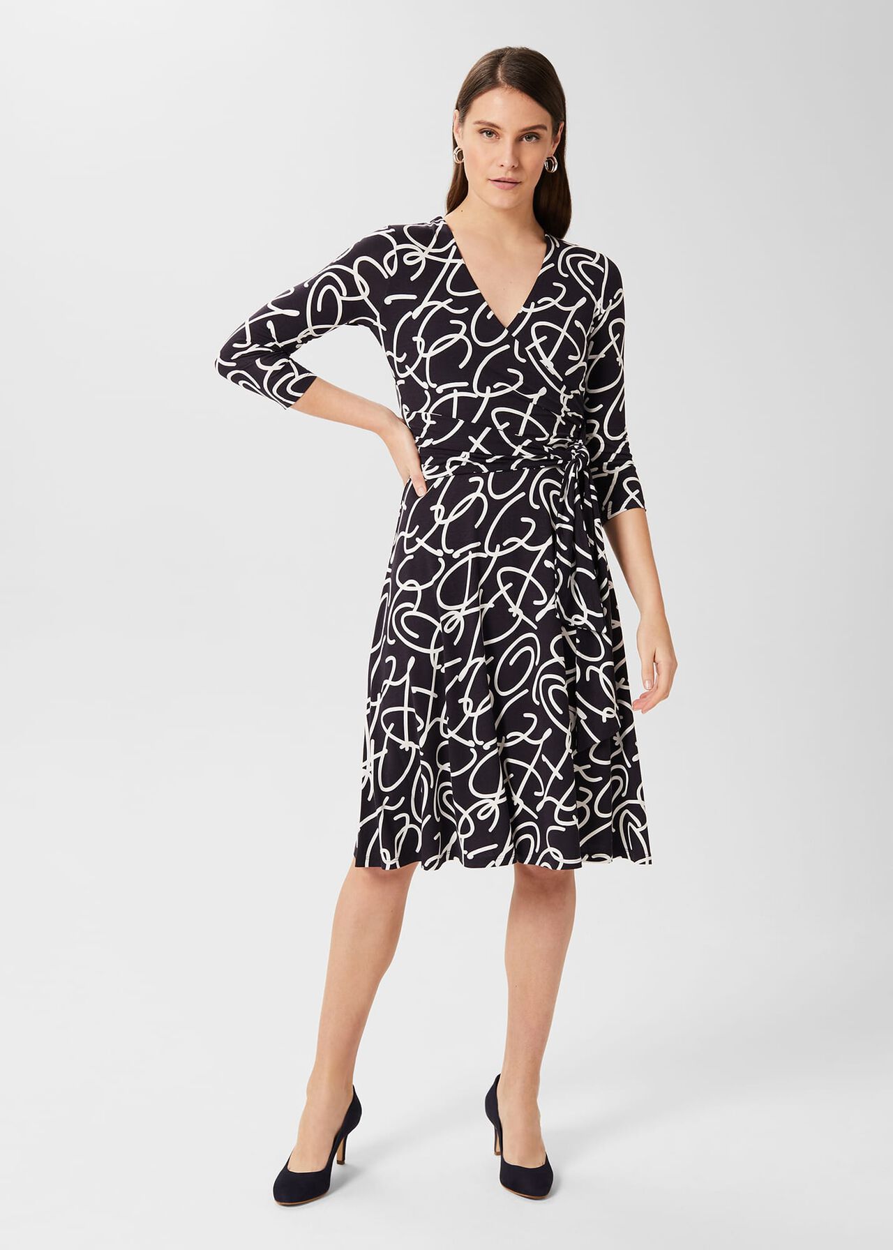 Dina Jersey Wrap Dress, Navy Ivory, hi-res