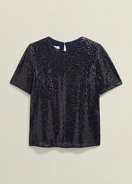 Lilibet Sparkle Sequin Short Sleeve Top, Hobbs Navy, hi-res