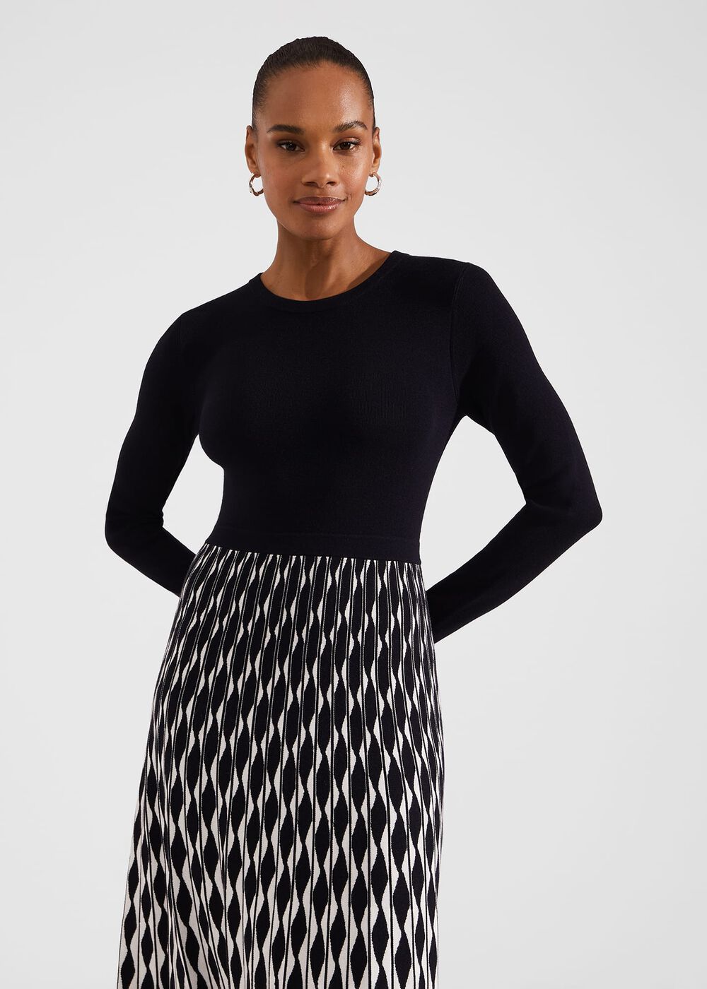 Larna Knitted Dress, Navy Ivory, hi-res