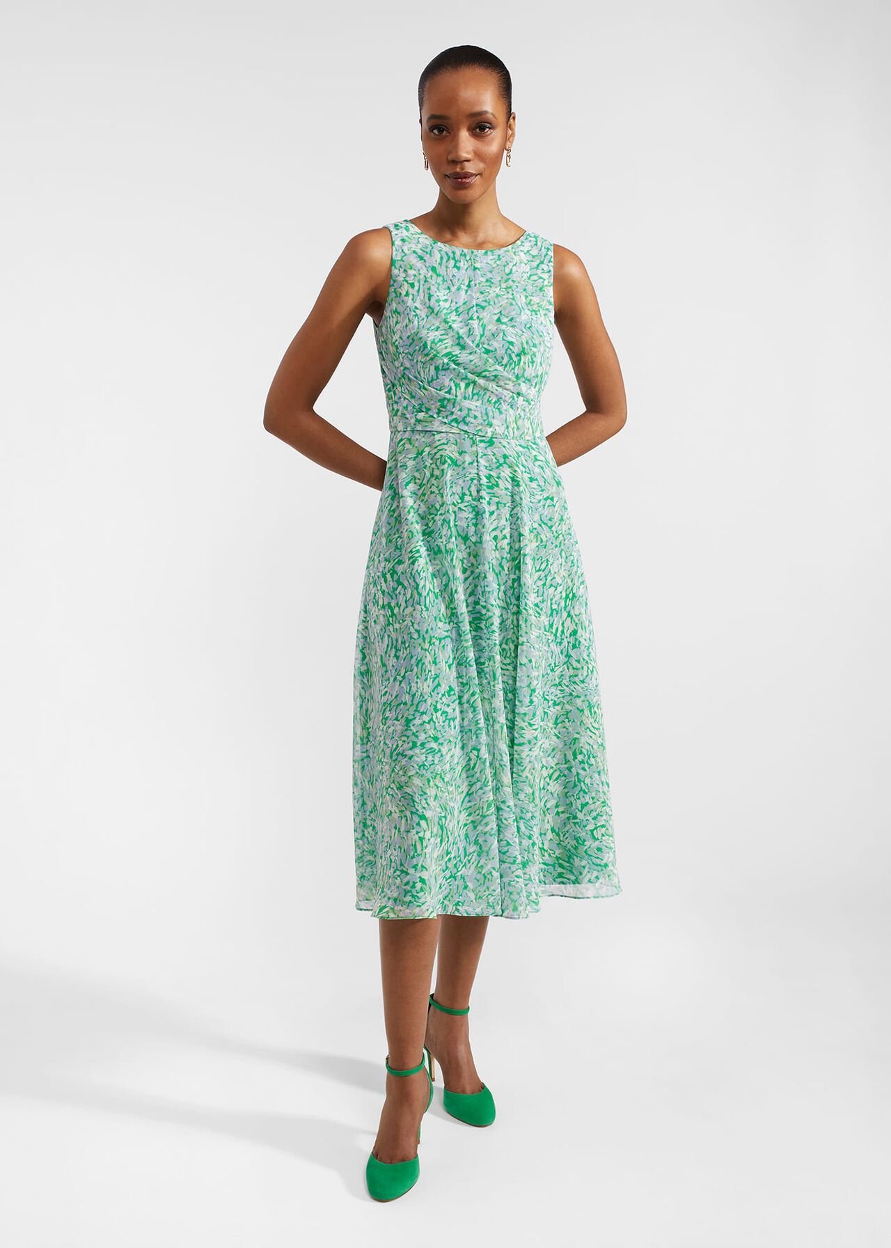 Jess Fit And Flare Dress, Green Multi, hi-res
