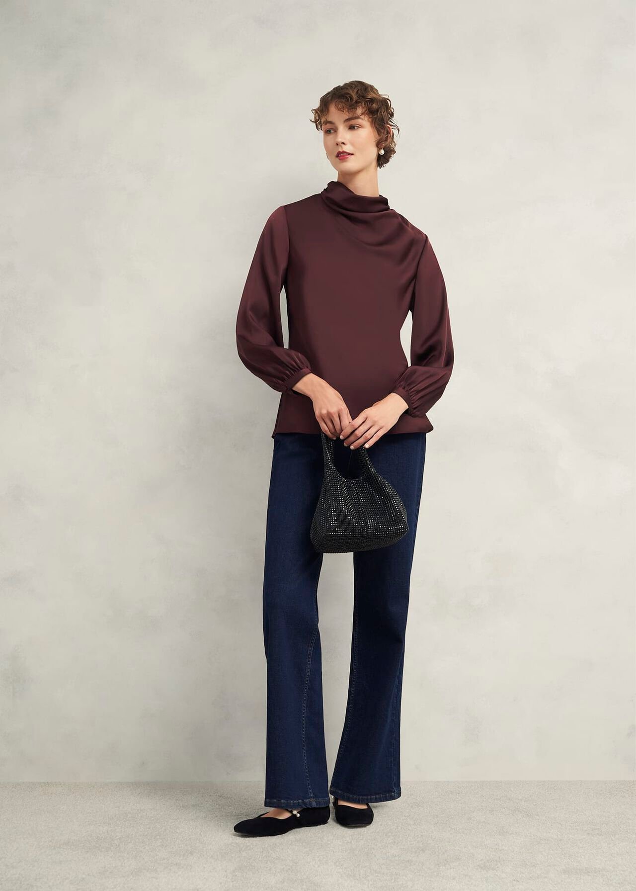 Lulworth Satin Blouse, Cocoa Brown, hi-res