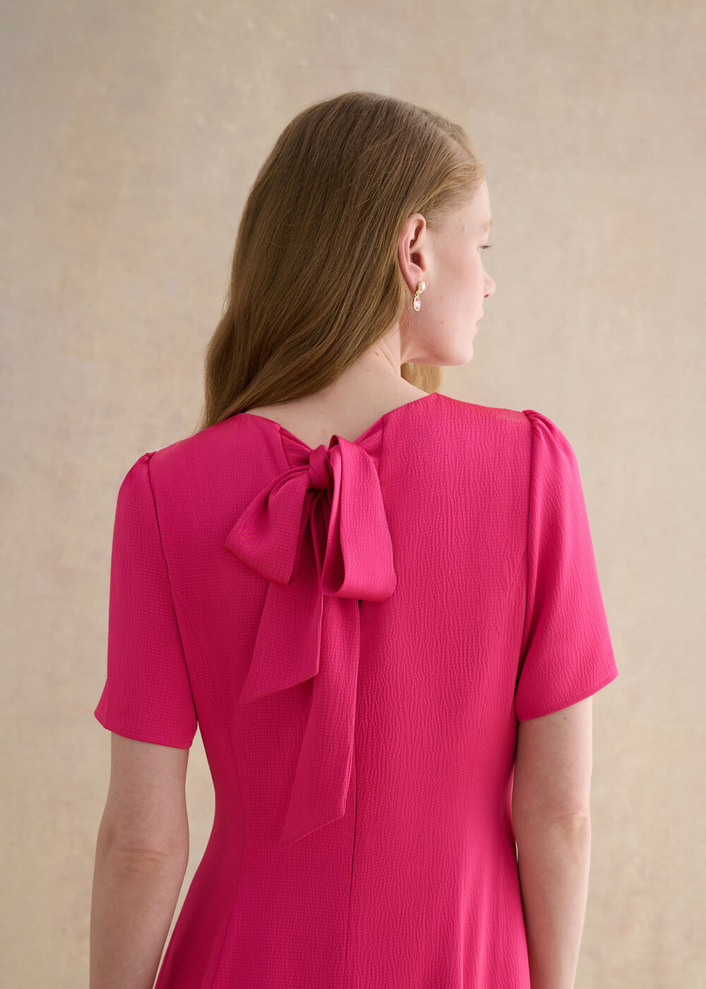 Camille Textured Satin Dress, Bright Pink, hi-res