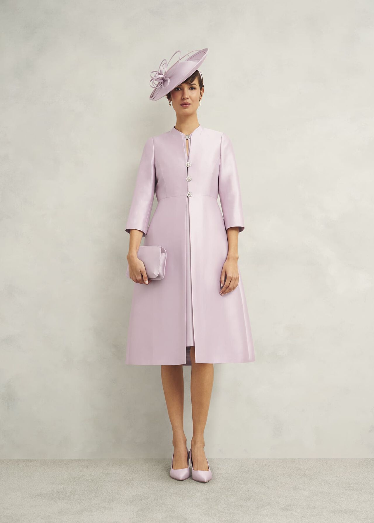 Rhea Wool Silk Dress, Soft Petal Pink, hi-res
