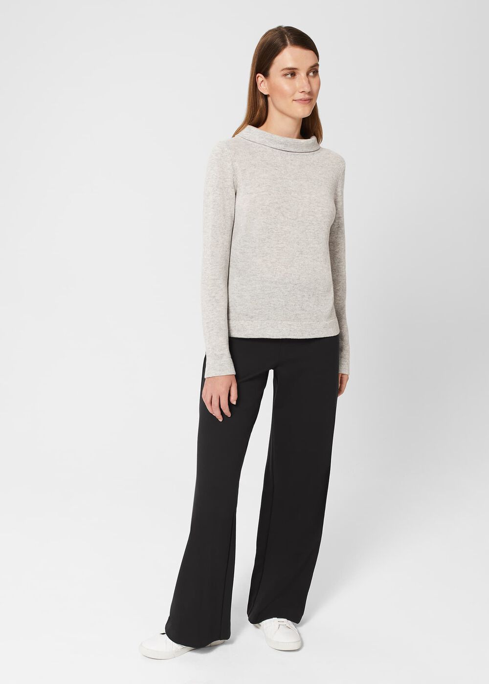 Audrey Wool Cashmere Sweater, Pale Grey Marl, hi-res