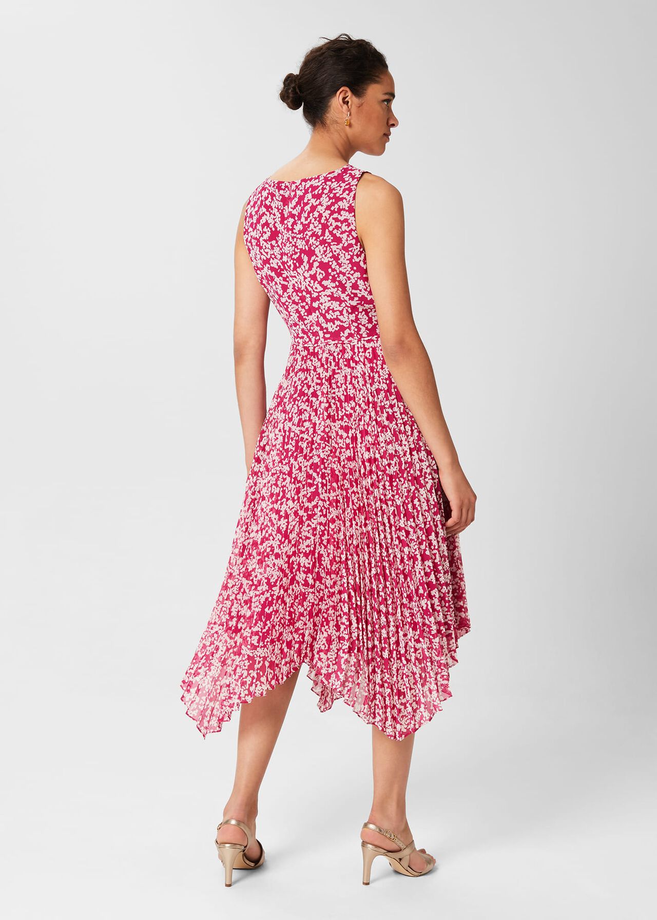 Talisa Pleated Midi Dress, Magenta Ivory, hi-res