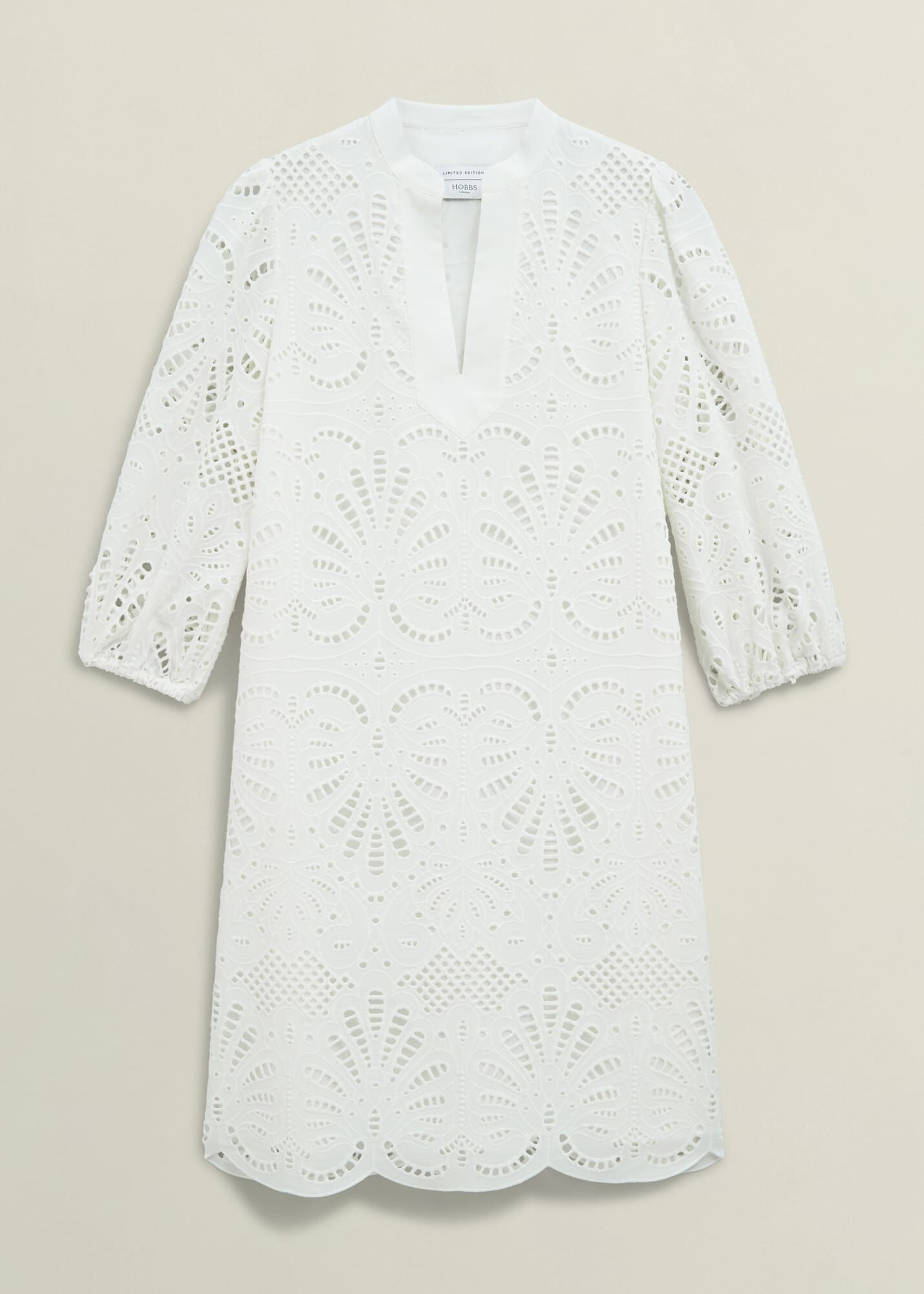 White Easedale Cotton Broderie Dress | Hobbs US |
