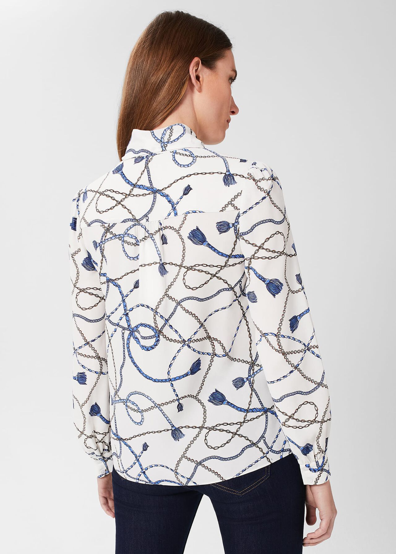 Dolly Tie Neck Blouse , Ivory Multi, hi-res