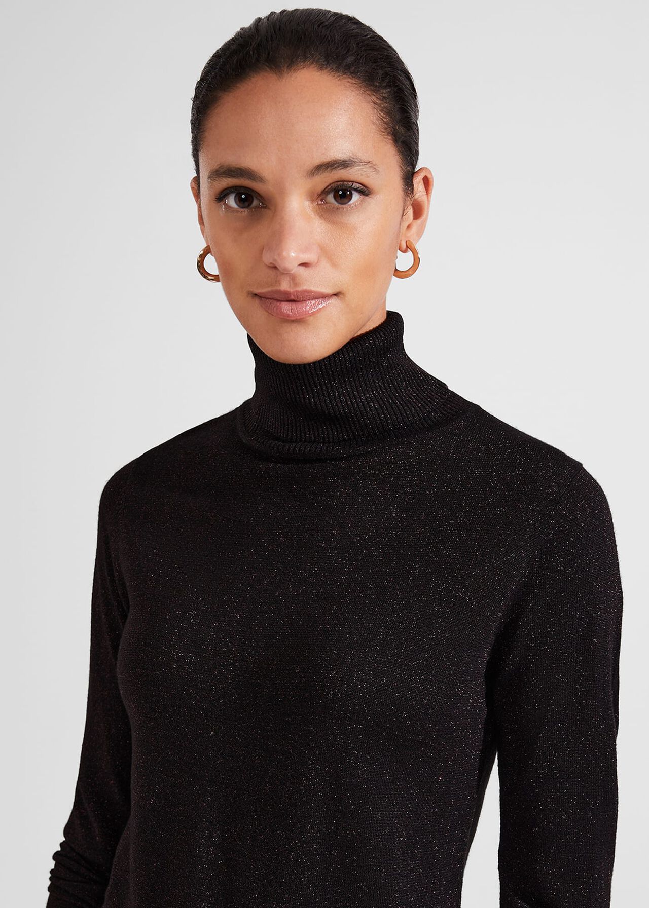 Olive Sparkle Roll Neck Jumper, Black Red, hi-res