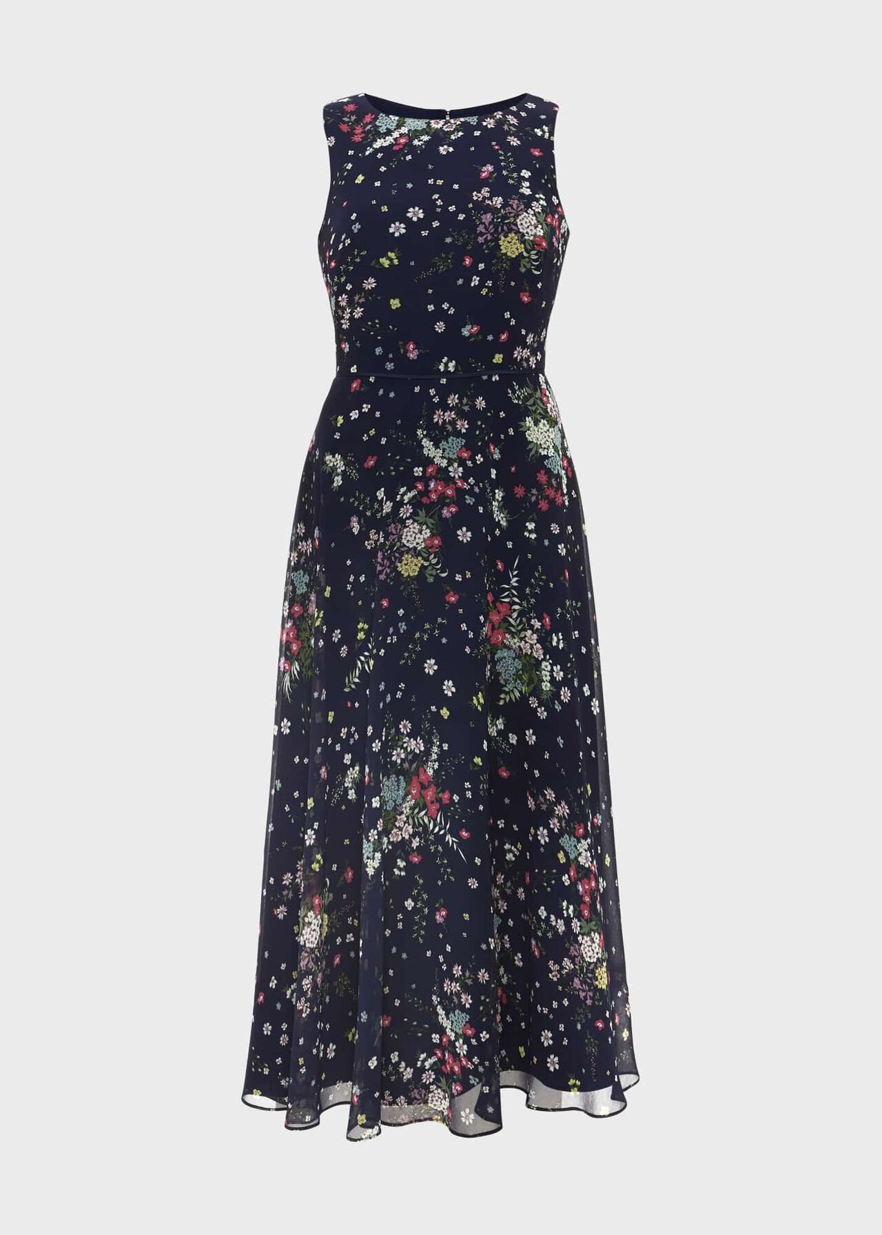 Petite Carly Floral Fit And Flare Dress, Navy Multi, hi-res