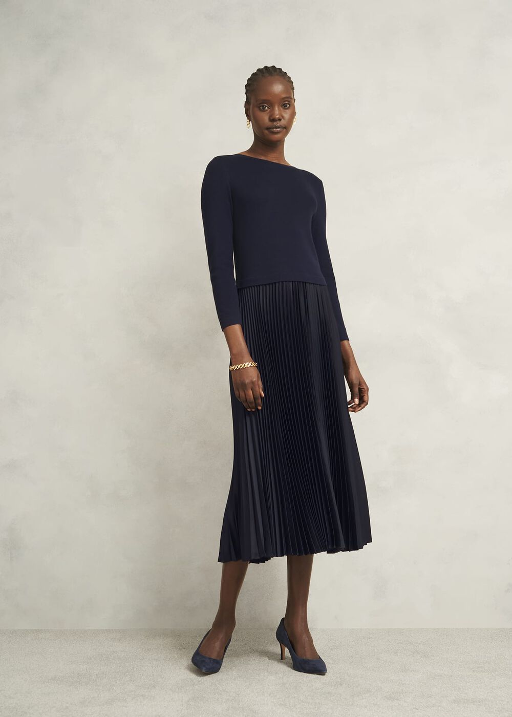 Lucinda Knitted Dress, Hobbs Navy, hi-res