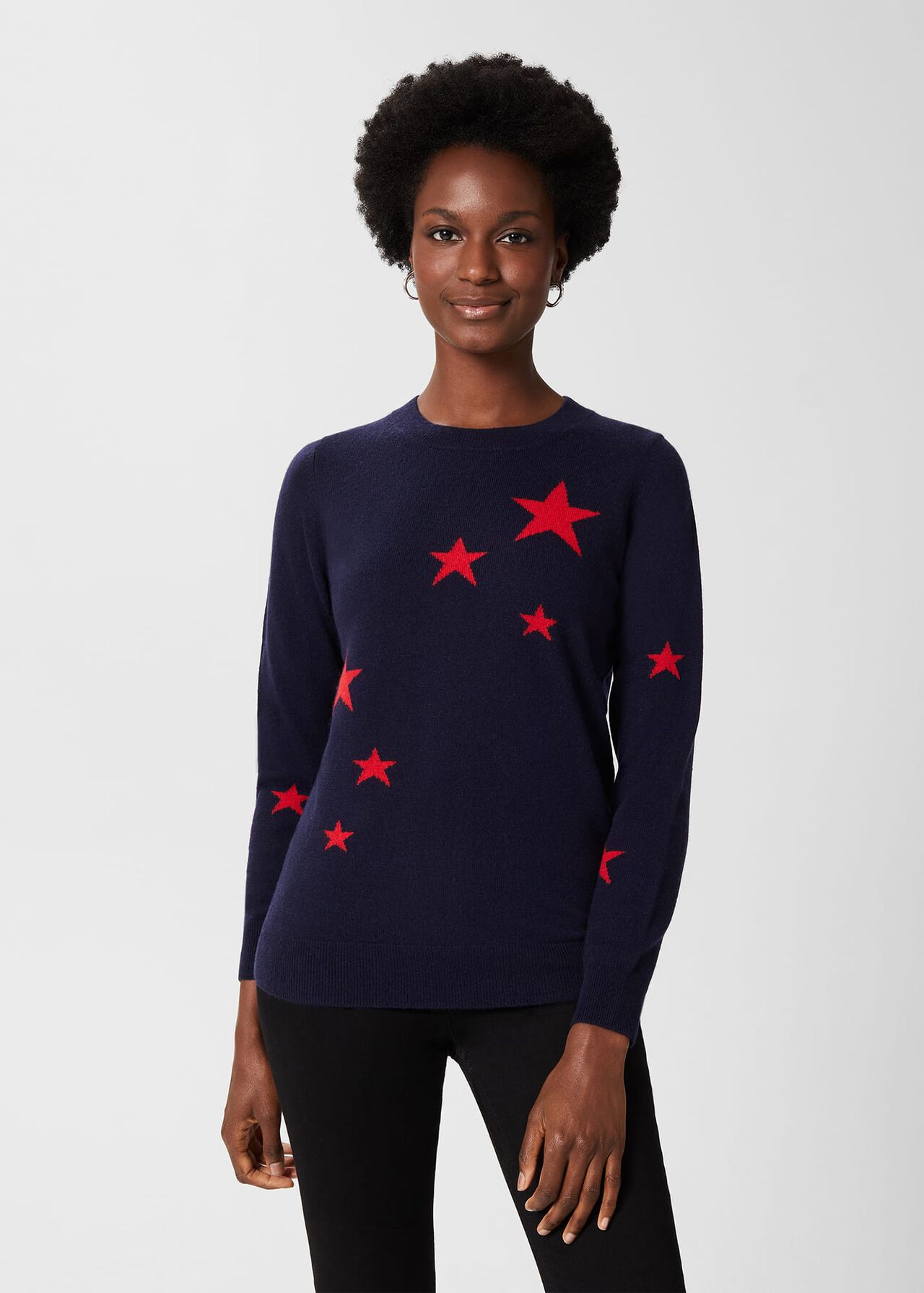 Samira Wool Cashmere Star Jumper, Red Navy, hi-res