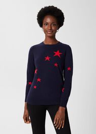 Samira Wool Cashmere Star Jumper, Red Navy, hi-res