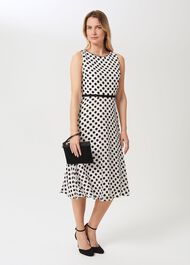 Adeline Jacquard  Spot Dress, Ivory Black, hi-res