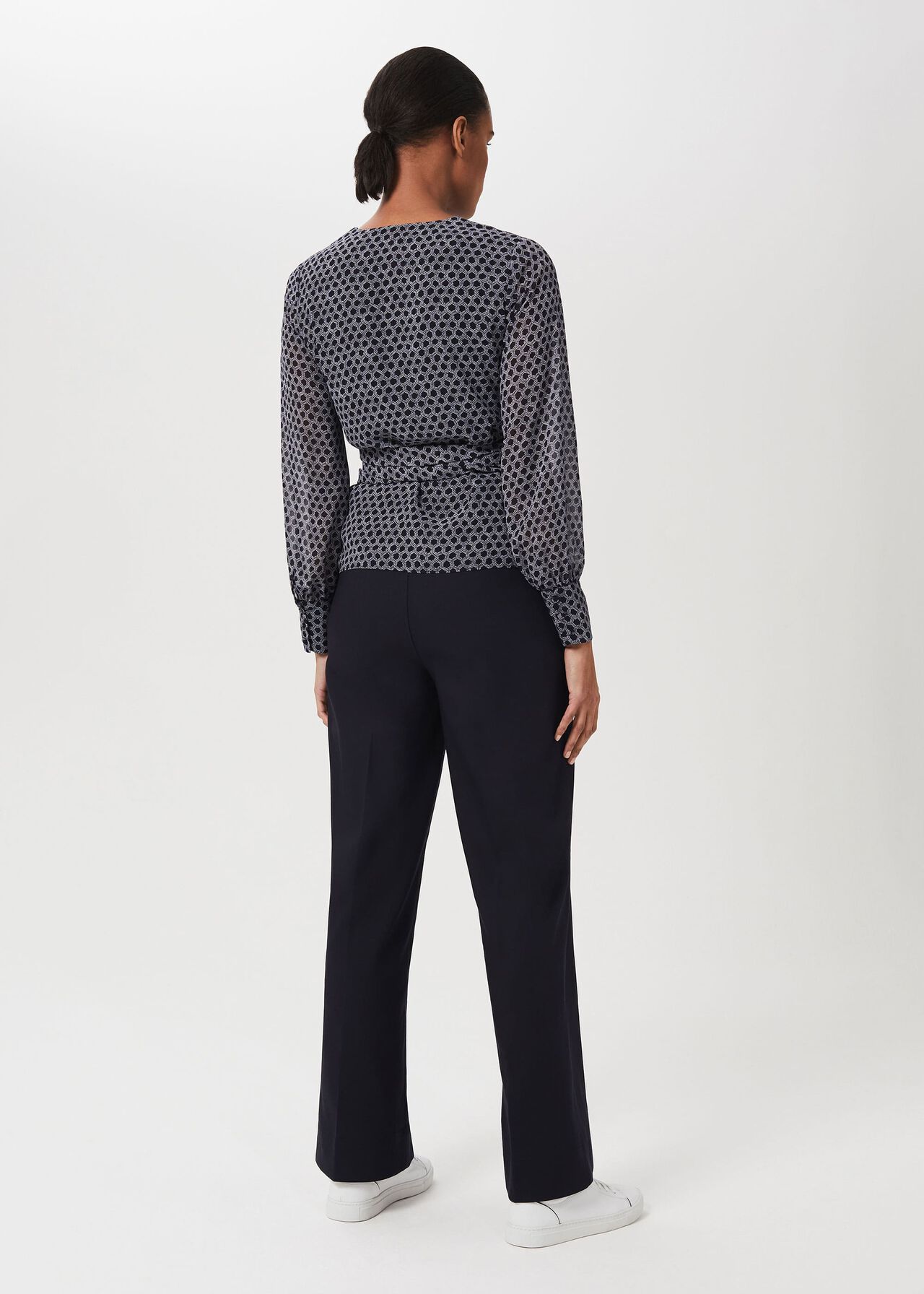 Elizabeth Printed Wrap Blouse, Navy Ivory, hi-res