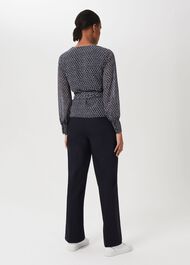 Elizabeth Printed Wrap Blouse, Navy Ivory, hi-res