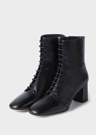 Imogen Leather Lace Up Ankle Boots, Black, hi-res