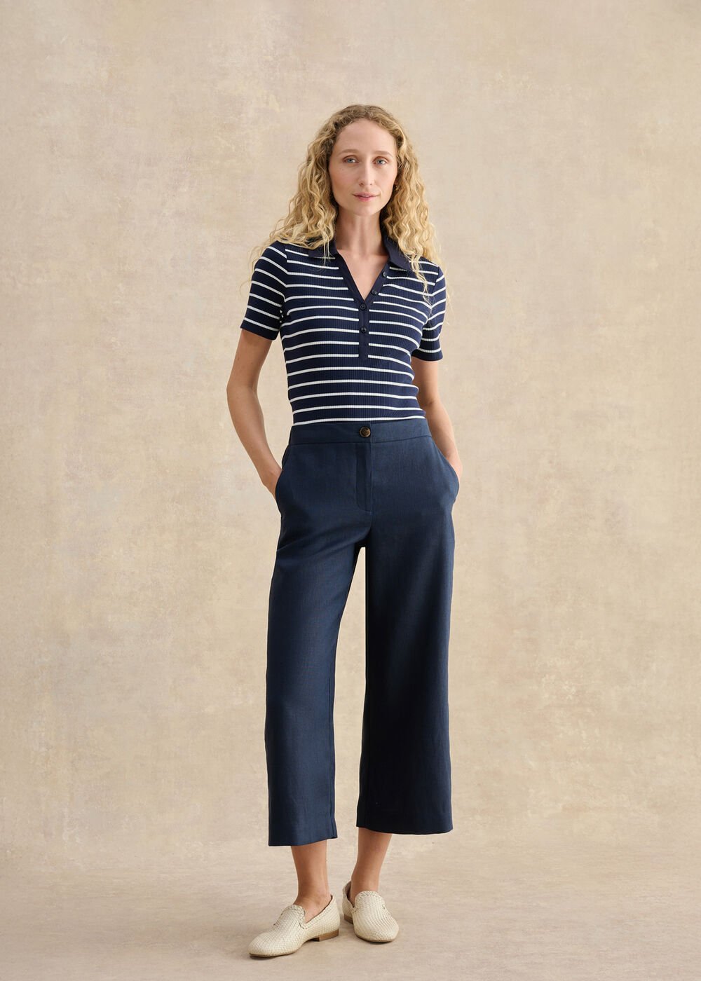 Lillie Wide Leg Trousers, Navy, hi-res