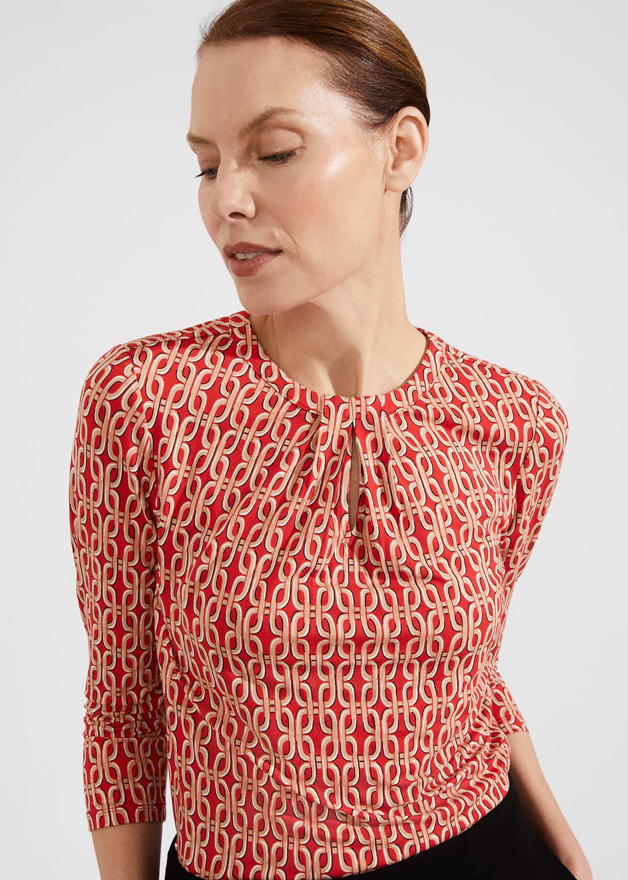 Julia Printed Top, Red, hi-res