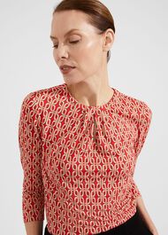 Julia Printed Top, Red, hi-res