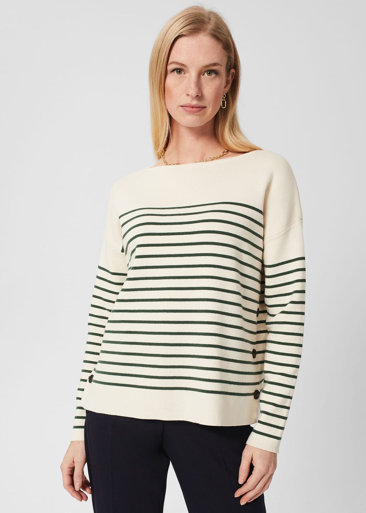 Scarlett Cotton Stripe Jumper, Cream Green, hi-res