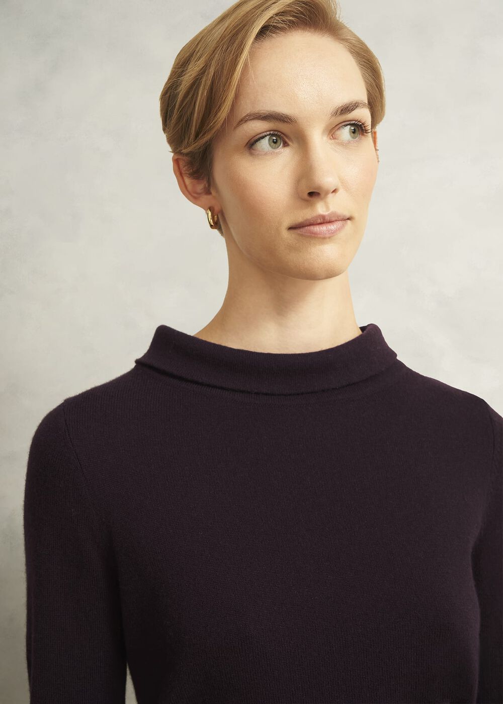 Brown Audrey Cashmere Blend Roll Neck Sweater, Deep Brown, hi-res