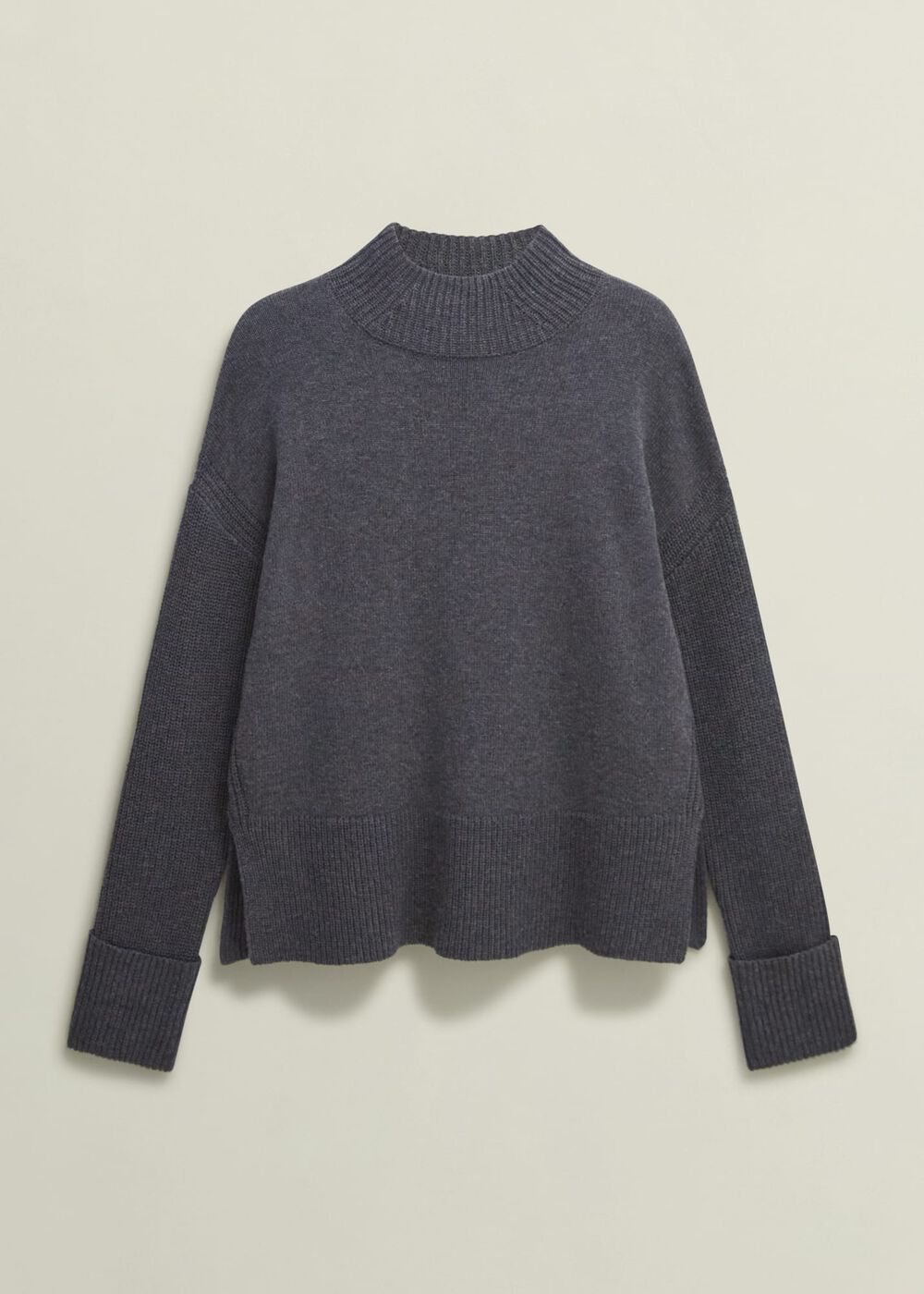 Gaskell Co-ord Wool Cotton Jumper, Dark Grey Marl, hi-res