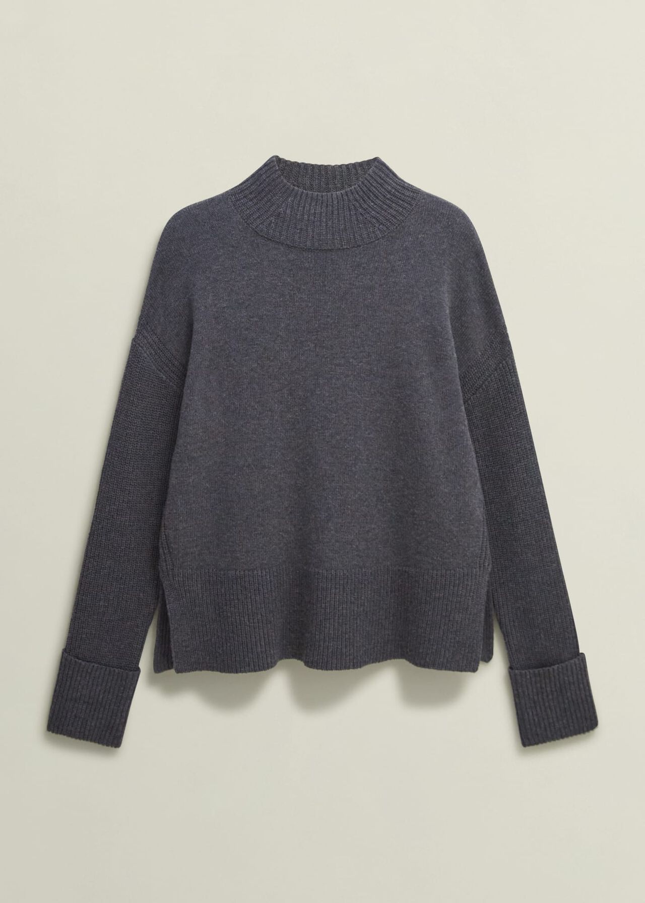 Gaskell Co-ord Wool Cotton Jumper, Dark Grey Marl, hi-res
