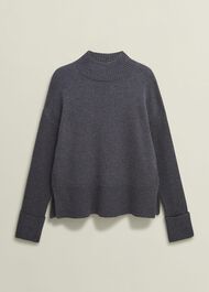 Gaskell Co-ord Wool Cotton Jumper, Dark Grey Marl, hi-res
