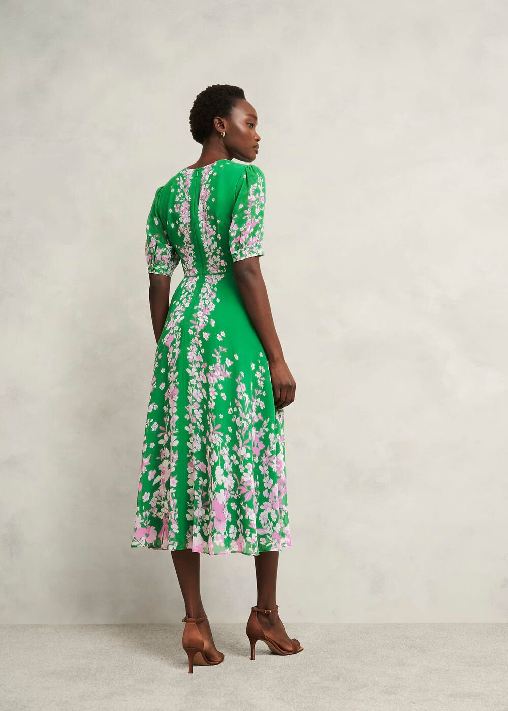 Ana Silk Floral Dress, Green Pink, hi-res