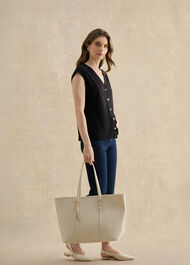 Hayley Button Front Top, Black, hi-res