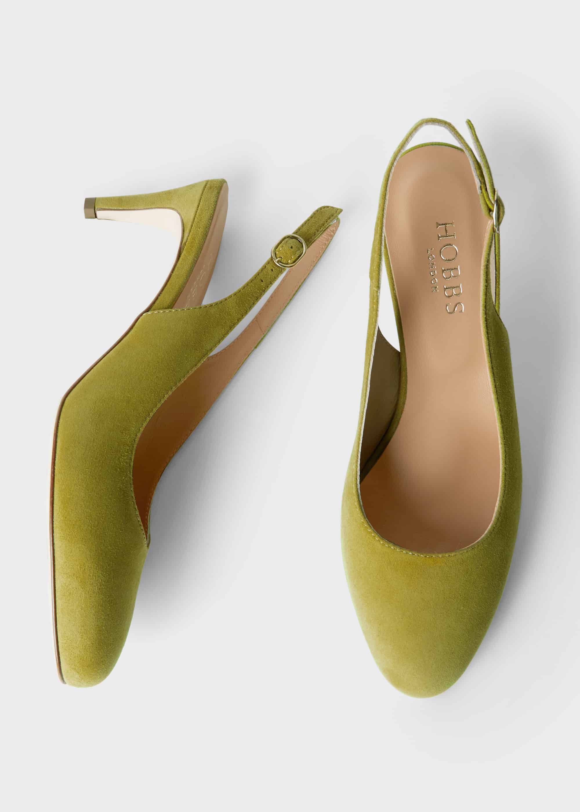 green suede court shoes