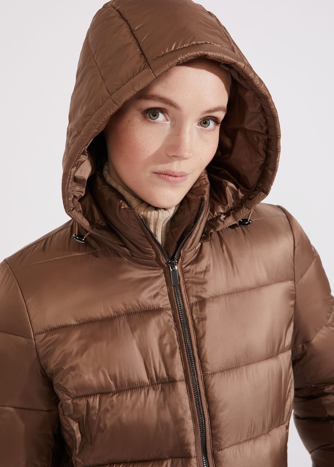 Petite Joelle Hooded Puffer, Mink, hi-res
