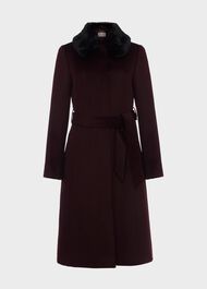 Edeline Wool Coat With Faux Fur Collar, Wine, hi-res