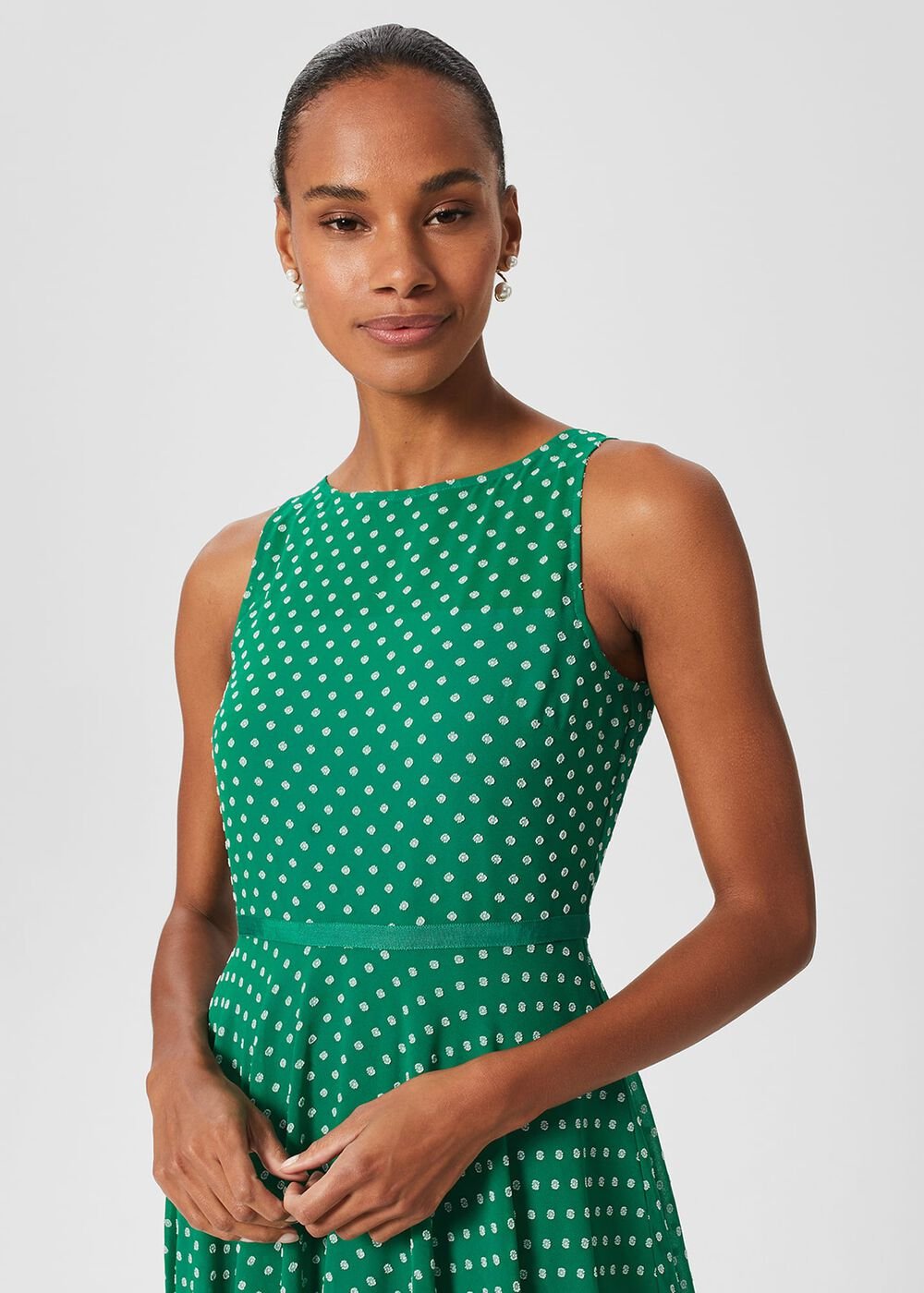 Della Spot Fit And Flare Dress, Green Ivory, hi-res