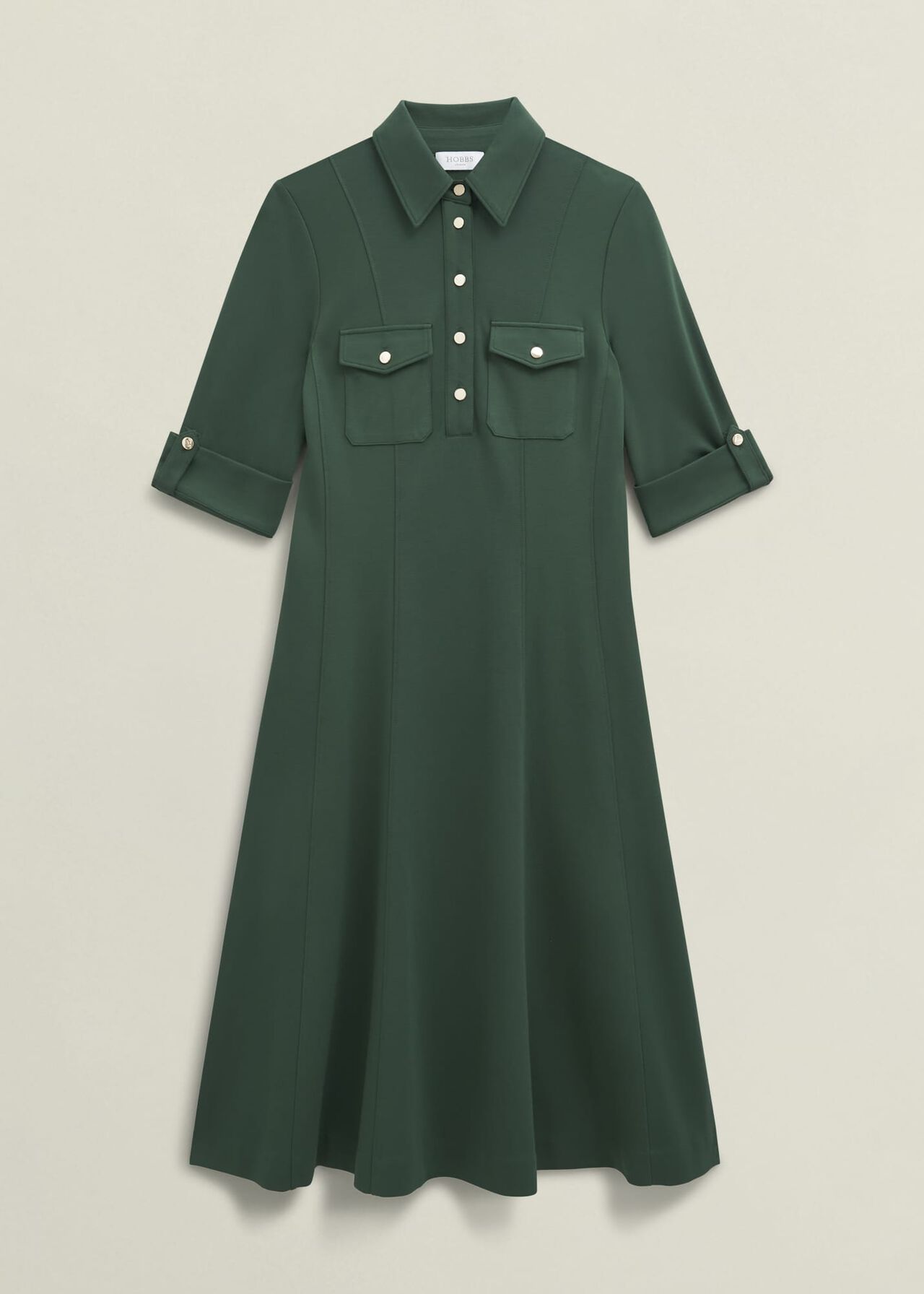 Dark Green Angelica Utility Ponte Midi Dress, Rich Sage Green, hi-res