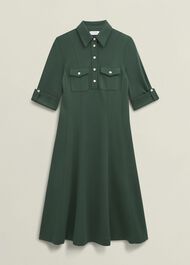 Dark Green Angelica Utility Ponte Midi Dress, Rich Sage Green, hi-res